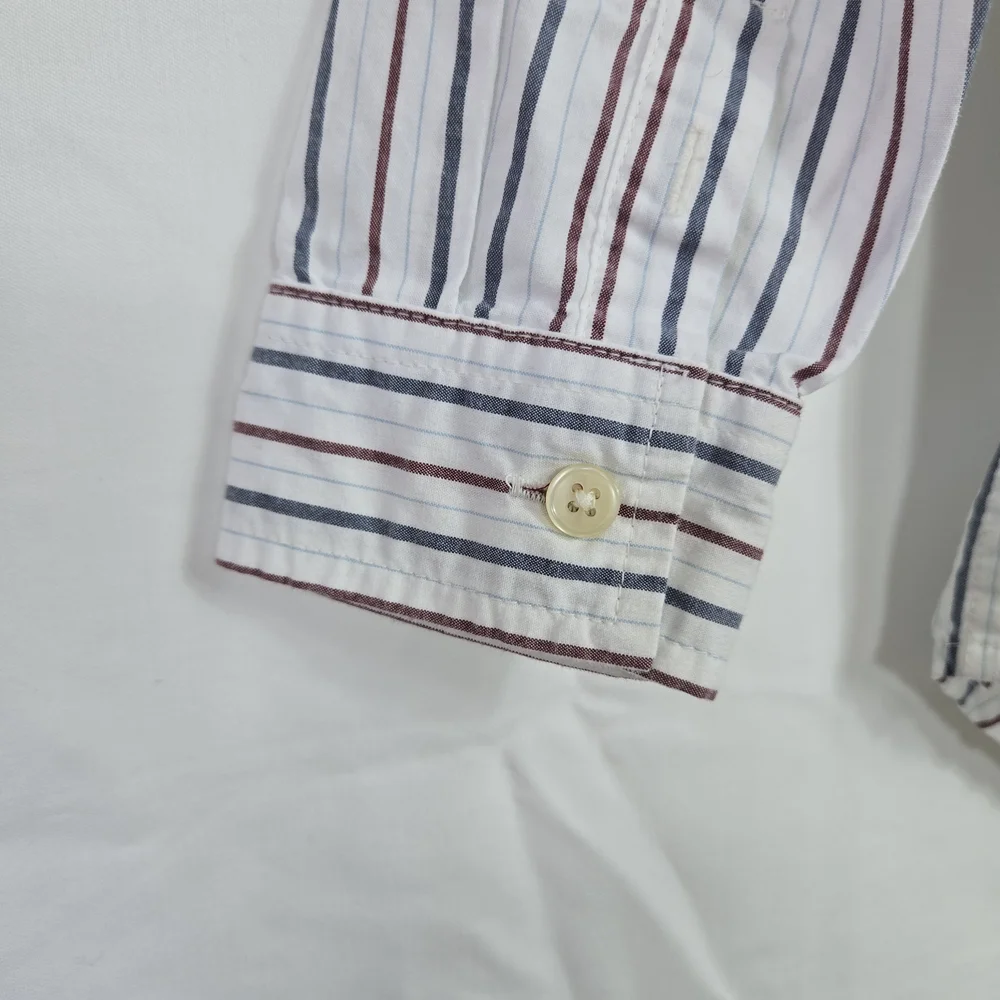 Gymboree Boys White Navy Burgundy Striped Long Sleeve Preppy Classic Shirt‎ 5